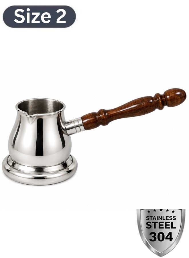 Happy Home Stainless Steel Coffee Pot with Wooden Handle Size 2 - Image 1