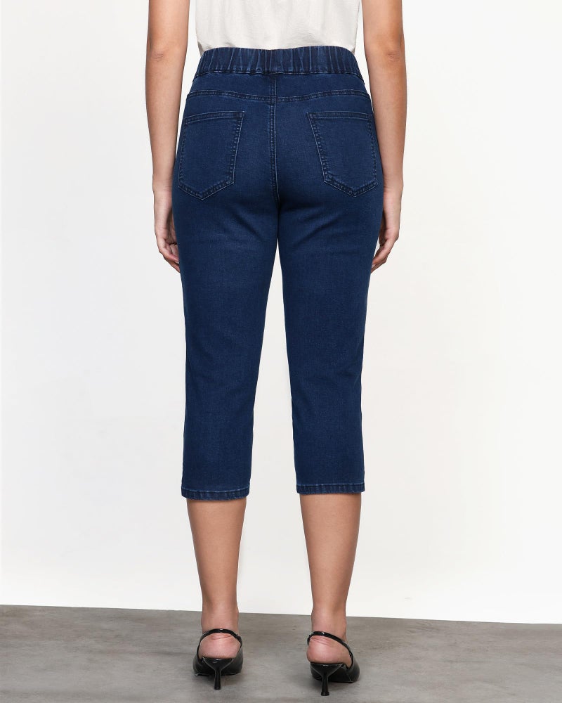 GRAPENT Capris Pants for Women Plus Size Stretch Waist Jeans for Women Nightfall Blue Size X-Large US 16 to 18 - Image 3