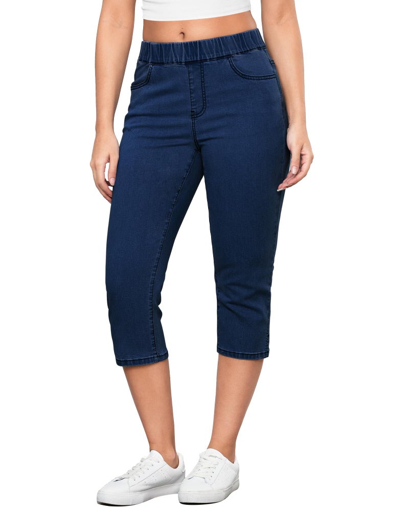 GRAPENT Capris Pants for Women Plus Size Stretch Waist Jeans for Women Nightfall Blue Size X-Large US 16 to 18 - Image 1