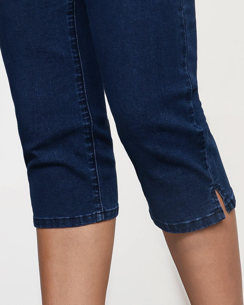 GRAPENT Capris Pants for Women Plus Size Stretch Waist Jeans for Women Nightfall Blue Size X-Large US 16 to 18 - Image 5