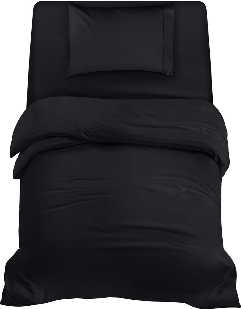 Utopia Bedding 3 Piece Single Bedding Set  Duvet Cover Fitted Sheet with Pillow case  Soft Brushed Microfiber Black