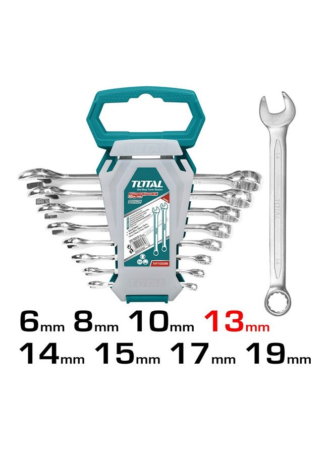 توتال تولز طقم مفاتيح ربط توتال (٨ قطع) (٦ مم - ١٩ مم) | مطلي بالكروم المصقول | أدوات يدوية متينة للسيارات والميكانيكا والمشاريع المنزلية
