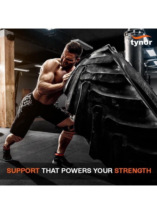 تاينور أربطة الركبة لرفع الأثقال من TYNOR | دعم ضاغط قابل للتعديل للاستخدام في الصالة الرياضية، رفع القوة (Powerlifting)، تمارين القرفصاء والتدريبات | أربطة مرنة لدعم الركبة لضمان الثبات والحماية | زوج واحد - Image 4