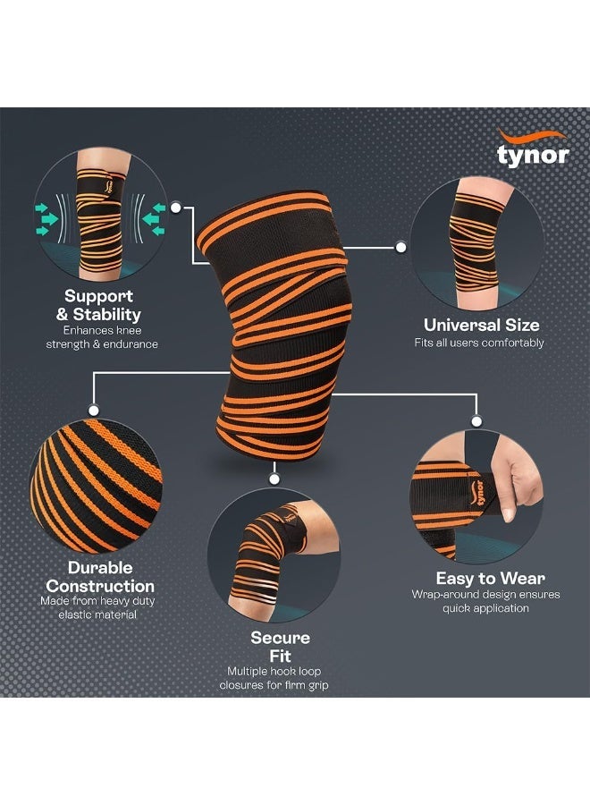 تاينور أربطة الركبة لرفع الأثقال من TYNOR | دعم ضاغط قابل للتعديل للاستخدام في الصالة الرياضية، رفع القوة (Powerlifting)، تمارين القرفصاء والتدريبات | أربطة مرنة لدعم الركبة لضمان الثبات والحماية | زوج واحد - Image 2