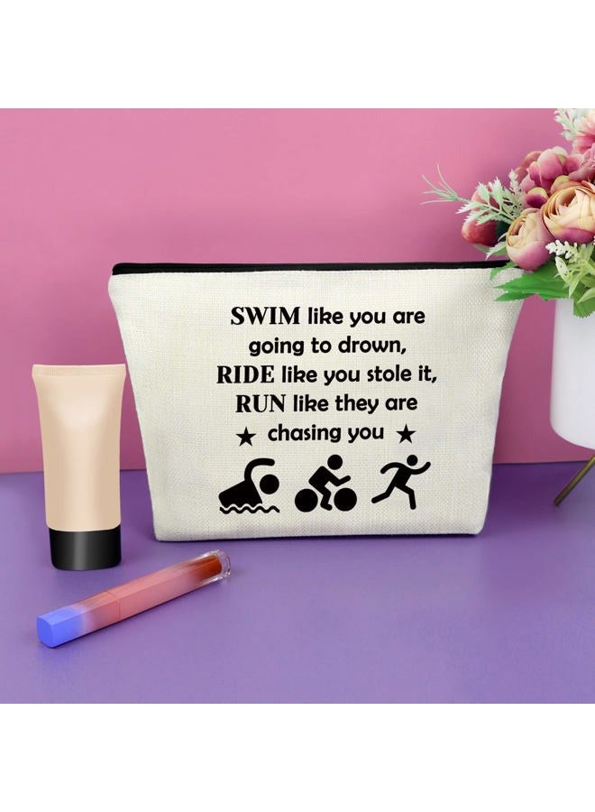 Sazuwu Triathlon Gifts for Women Triathlon Lover Gift Makeup Bag, SWIM like you are going to drown,RIDE like you stole it,RUN like they are chasing you - Image 2