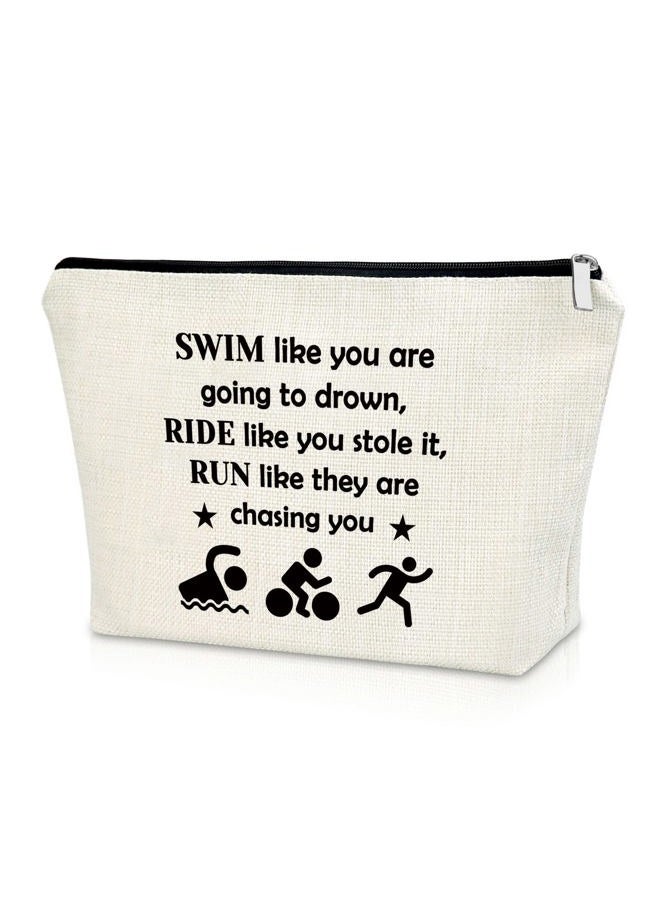 Sazuwu Triathlon Gifts for Women Triathlon Lover Gift Makeup Bag, SWIM like you are going to drown,RIDE like you stole it,RUN like they are chasing you - Image 1