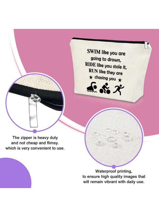 Sazuwu Triathlon Gifts for Women Triathlon Lover Gift Makeup Bag, SWIM like you are going to drown,RIDE like you stole it,RUN like they are chasing you - Image 4