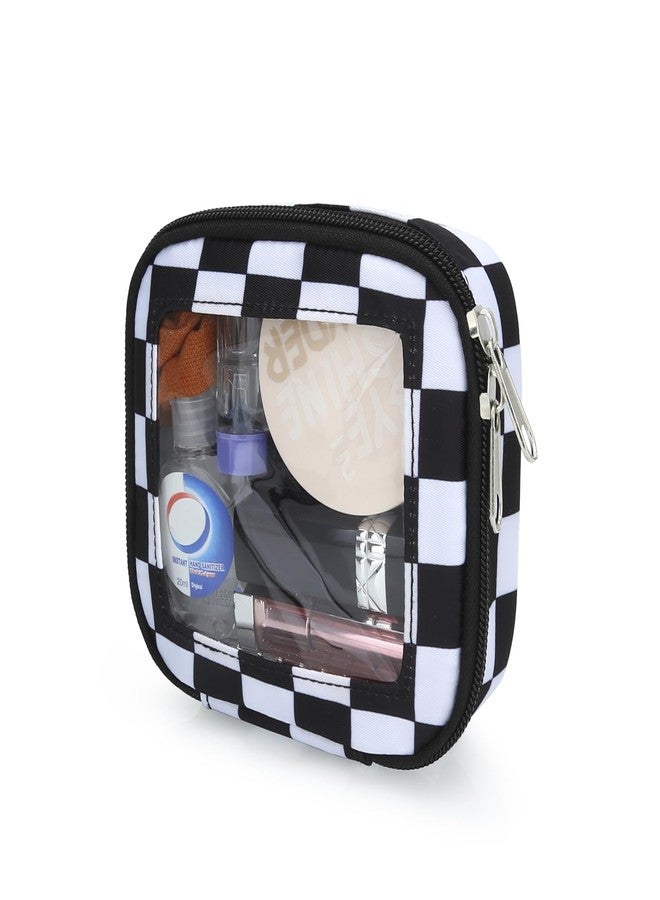 DOB SECHS Mini Checkered Bag for Purse 5.1'' x 5.1'' Small Makeup Bag for Car Cute Clear Cosmetic Bags with Zippers, Tiny Toiletry Bag Lipstick Pouch Organizer Case Travel Essentials Storage Pouches - Image 1