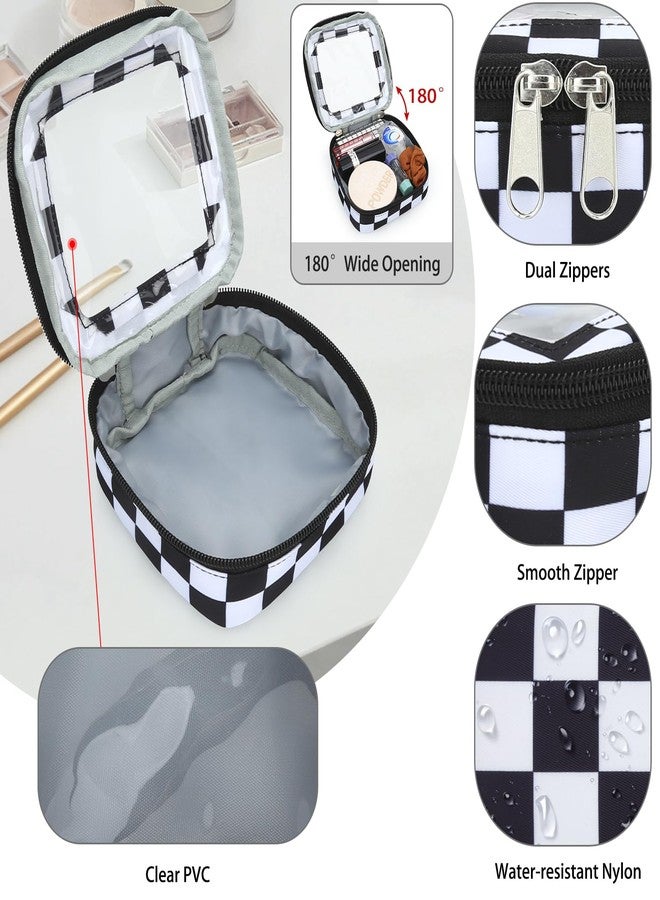DOB SECHS Mini Checkered Bag for Purse 5.1'' x 5.1'' Small Makeup Bag for Car Cute Clear Cosmetic Bags with Zippers, Tiny Toiletry Bag Lipstick Pouch Organizer Case Travel Essentials Storage Pouches - Image 3