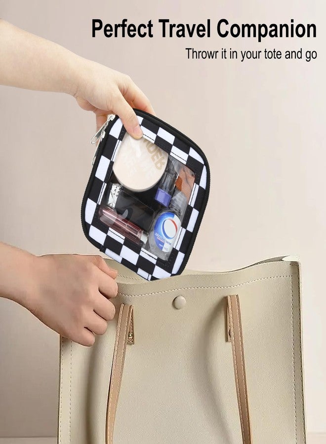 DOB SECHS Mini Checkered Bag for Purse 5.1'' x 5.1'' Small Makeup Bag for Car Cute Clear Cosmetic Bags with Zippers, Tiny Toiletry Bag Lipstick Pouch Organizer Case Travel Essentials Storage Pouches - Image 4
