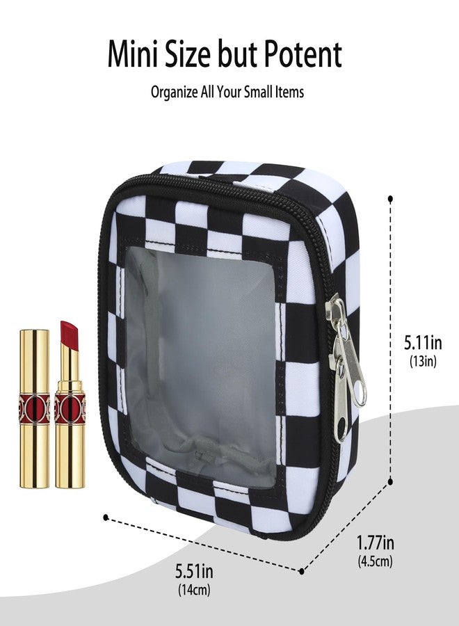 DOB SECHS Mini Checkered Bag for Purse 5.1'' x 5.1'' Small Makeup Bag for Car Cute Clear Cosmetic Bags with Zippers, Tiny Toiletry Bag Lipstick Pouch Organizer Case Travel Essentials Storage Pouches - Image 2