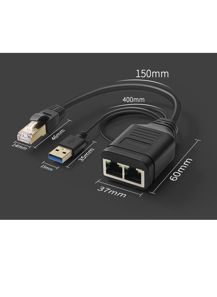 SYOSI - Ethernet Splitter 1 to 2 Adapter RJ45 Splitter High-Speed LAN Distributor Connector with USB Power Cable-30cm RJ45 1 Male to 2Female Network Adapter 8P8C 100Mbps for Cat5 5e 6 7 Ethernet Cable - Image 1