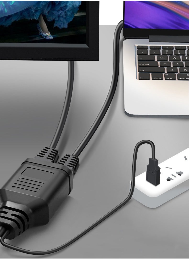SYOSI - Ethernet Splitter 1 to 2 Adapter RJ45 Splitter High-Speed LAN Distributor Connector with USB Power Cable-30cm RJ45 1 Male to 2Female Network Adapter 8P8C 100Mbps for Cat5 5e 6 7 Ethernet Cable - Image 1