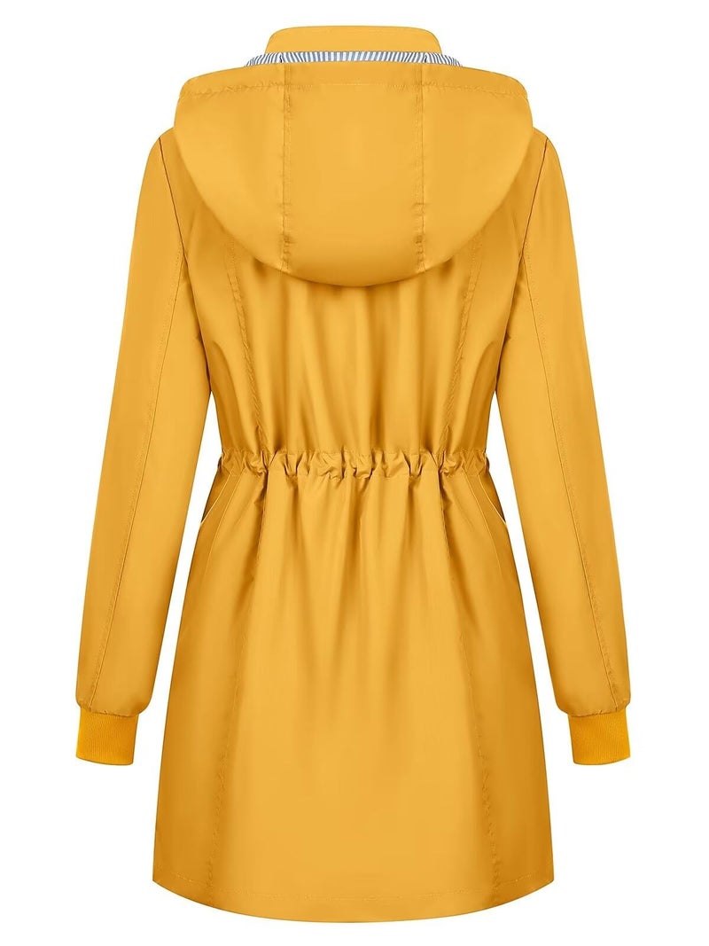 PITINAN Yellow Rain Jackets For Women Waterproof Womens Rain Coat Lady's Long Hooded Lightweight Rain Jacket Women Windbreaker L - Image 2