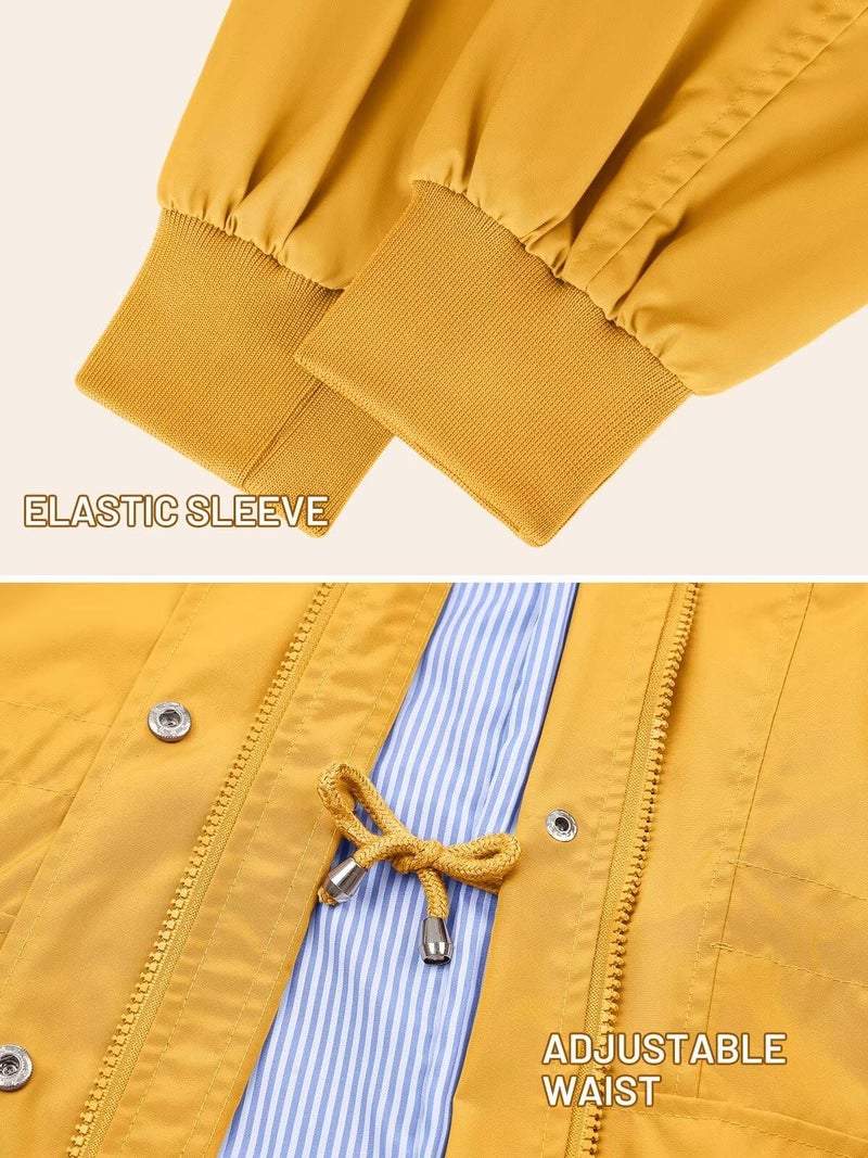 PITINAN Yellow Rain Jackets For Women Waterproof Womens Rain Coat Lady's Long Hooded Lightweight Rain Jacket Women Windbreaker L - Image 5