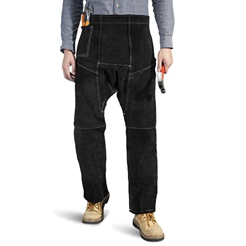 LeaSeek Leather Welding Pants - Heat & Flame Resistant Split Leather Safety Leg Protection for Men and Women, Adjustable M to XXXL - Image 1
