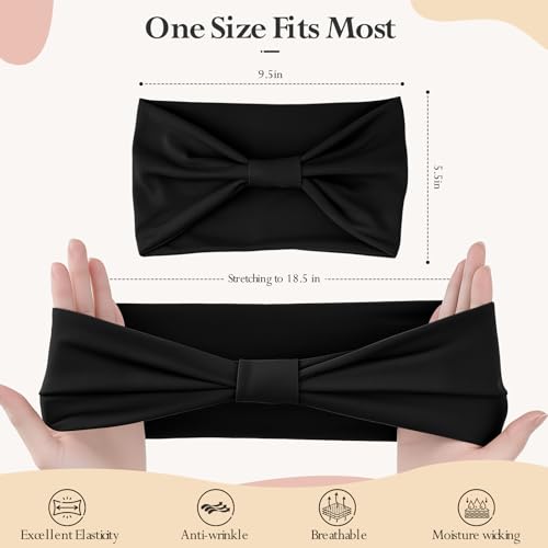 HSEM Headbands for Women, Wide Elastic Head Bands, Non-Slip Thick Hair Bands, Sports Stretchy Sweat Bands, Large Knotted Soft Headband for Washing Face, Makeup, Workout, Spa, Fashion, 6-Pack Black - Image 2