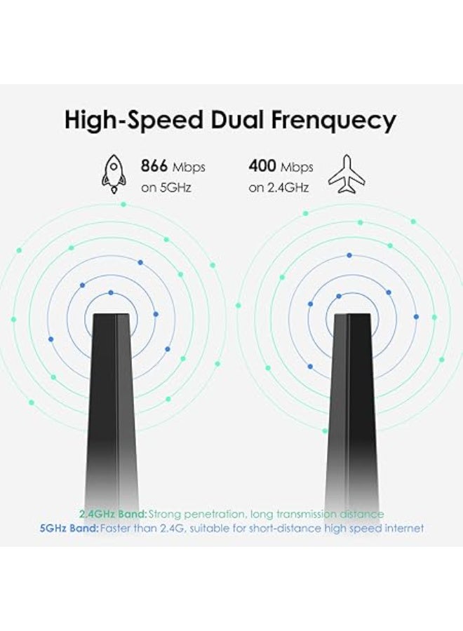 Wavlink USB 3.0 WiFi Adapter for PC, AC1300 Dual Band 5GHz+2.4GHz Wireless Network Adapter with High Gain Antennas for Windows XP/Vista/7/8/8.1/10/11 MacOS 10.7-10.15 - Image 3