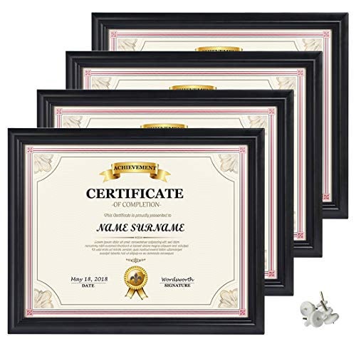 Calenzana 85x11 Certificate Document Diploma Frame Black Picture Frames 85 x 11 for Wall and Tabletop Display 4 Pack