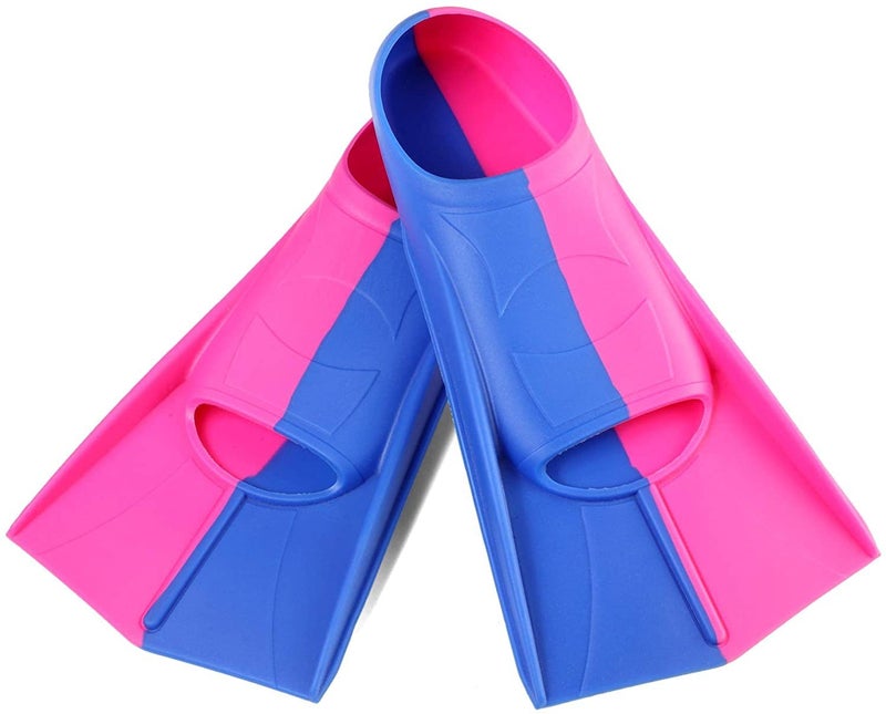Generic Swimming Flippers for Men and Women Freestyle Breaststroke Silicone Short Flippers for Adults and Children Professional Light Diving Training Foot Board Dark blue + Rose Red 