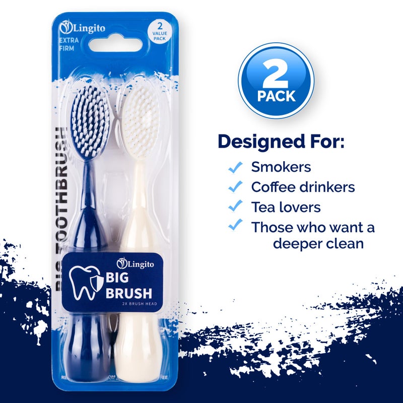 Lingito Smokers Toothbrush Wide-Head, Extra-Firm Hard-Bristle Oral Care for Tough Stains, Deep-Cleaning Manual Brush for Coffee & Tobacco-Stained Teeth, Premium Stain Removal & Brightening - (2 Pack) - Image 3