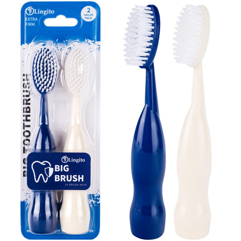 Lingito Smokers Toothbrush Wide-Head, Extra-Firm Hard-Bristle Oral Care for Tough Stains, Deep-Cleaning Manual Brush for Coffee & Tobacco-Stained Teeth, Premium Stain Removal & Brightening - (2 Pack) - Image 1