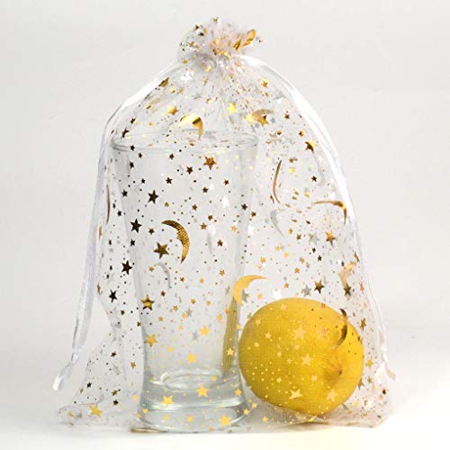 SUNGULF 100Pcs 6x9 Inches Sheer Organza Drawstring Pouches Stars And Moon Wedding Party Favor Jewelry Candy Gift Bags (White) - Image 5