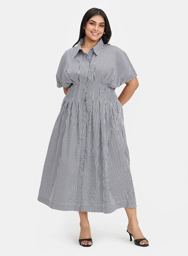 فيرجيو فستان قميص فيرجيو قطن 100% بكسرات وأزرار