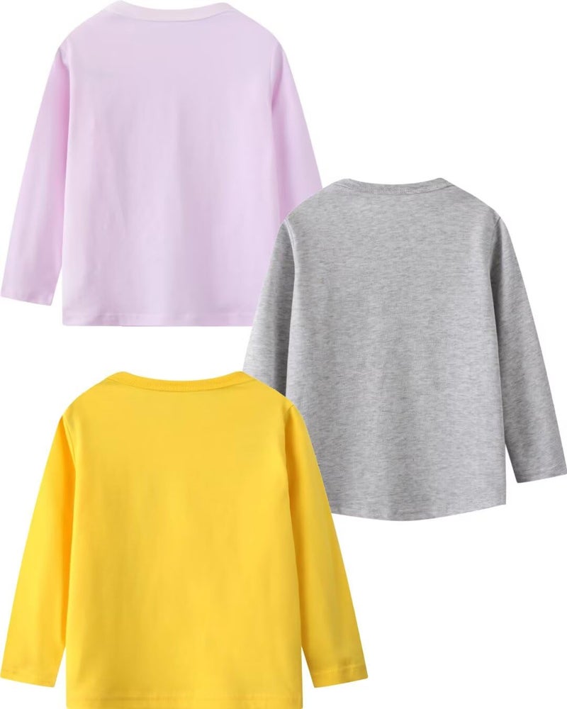 MSSMART Girls 2t Shirts Toddler Long Sleeve Top Fall Crewneck Kids Autumn Cotton Rabbit Unicorn Tee 3 Packs Size 2 - Image 2
