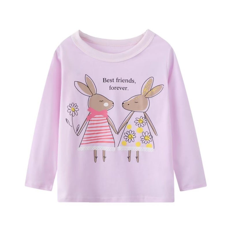MSSMART Girls 2t Shirts Toddler Long Sleeve Top Fall Crewneck Kids Autumn Cotton Rabbit Unicorn Tee 3 Packs Size 2 - Image 5