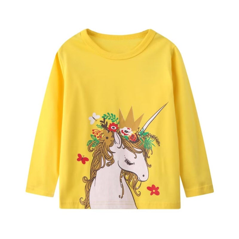 MSSMART Girls 2t Shirts Toddler Long Sleeve Top Fall Crewneck Kids Autumn Cotton Rabbit Unicorn Tee 3 Packs Size 2 - Image 3