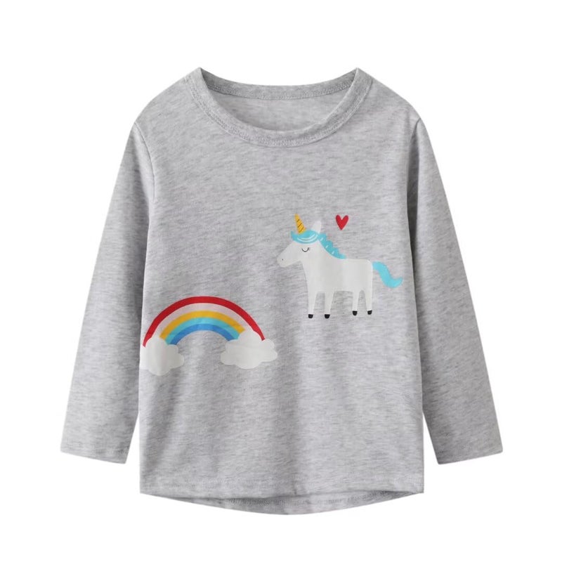 MSSMART Girls 2t Shirts Toddler Long Sleeve Top Fall Crewneck Kids Autumn Cotton Rabbit Unicorn Tee 3 Packs Size 2 - Image 4
