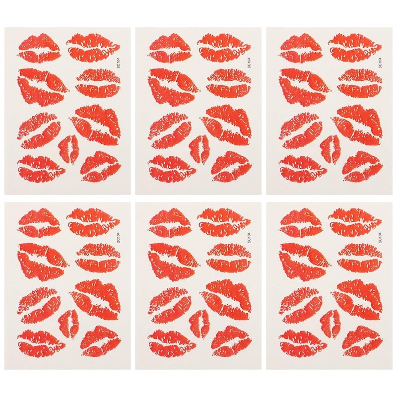 ستيكرات تاتو شفاه حمراء مؤقتة من يونيتيك 6 قطع ستيكرات قبلة صغيرة مقاومة للماء فن الجسم للنساء والفتيات والأطفال زينة تاتو