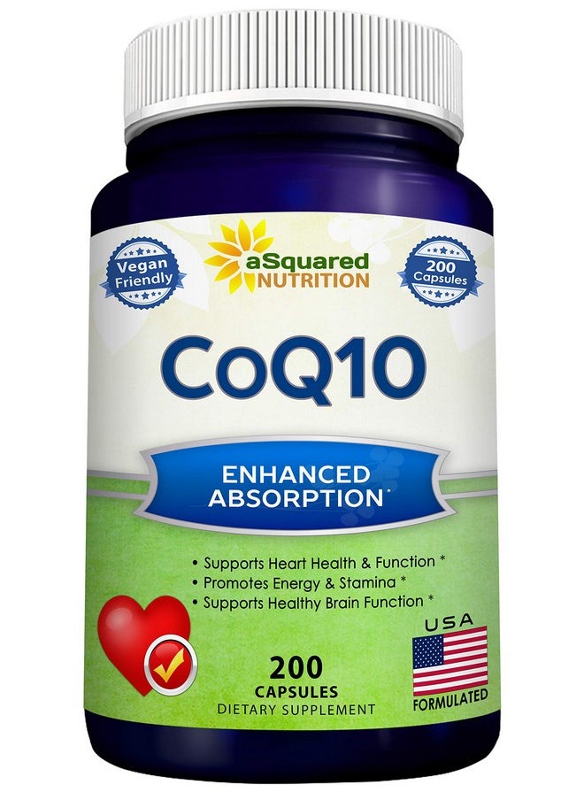 aSquared Nutrition - Coq10 400Mg Max Strength 200 Capsules High Absorption Vegan Coenzyme Q10 Powder Ubiquinone Supplement Pills Extra Antioxidant Co Q10 Enzyme Vitamin Tablets Coq 10 400 Mg - Image 1