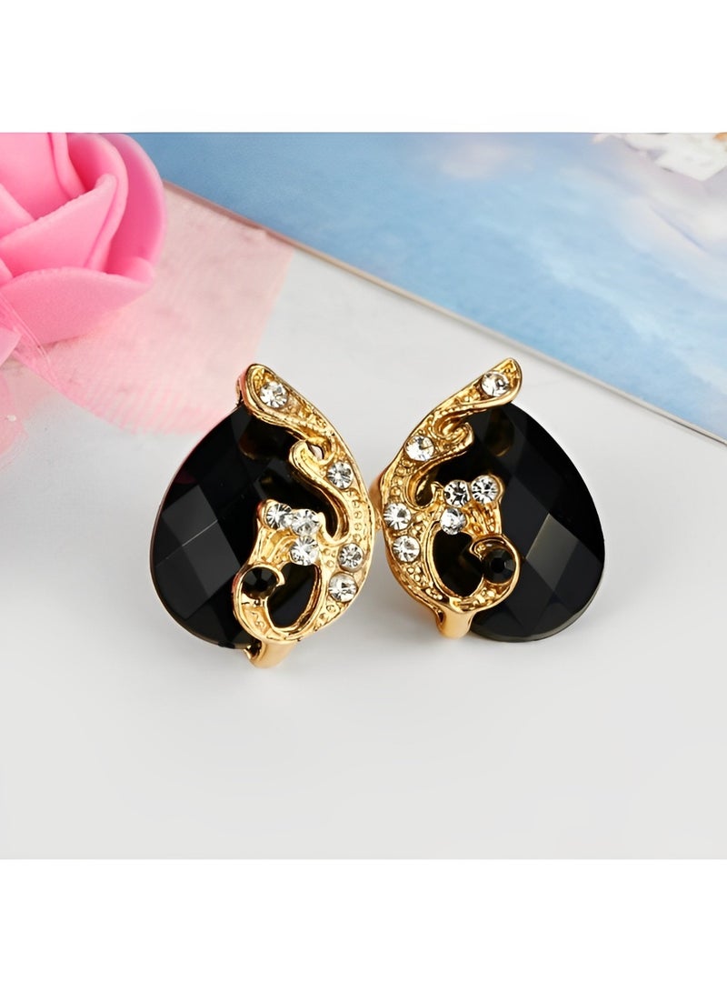 ريوكل طقم مكون من 3 قطع من القلائد الأنيقة للنساء على شكل طاووس وقلادة من حجر الراين على شكل قطرة ماء وأقراط من الكريستال على شكل طاووس وخاتم على شكل طاووس - Image 2