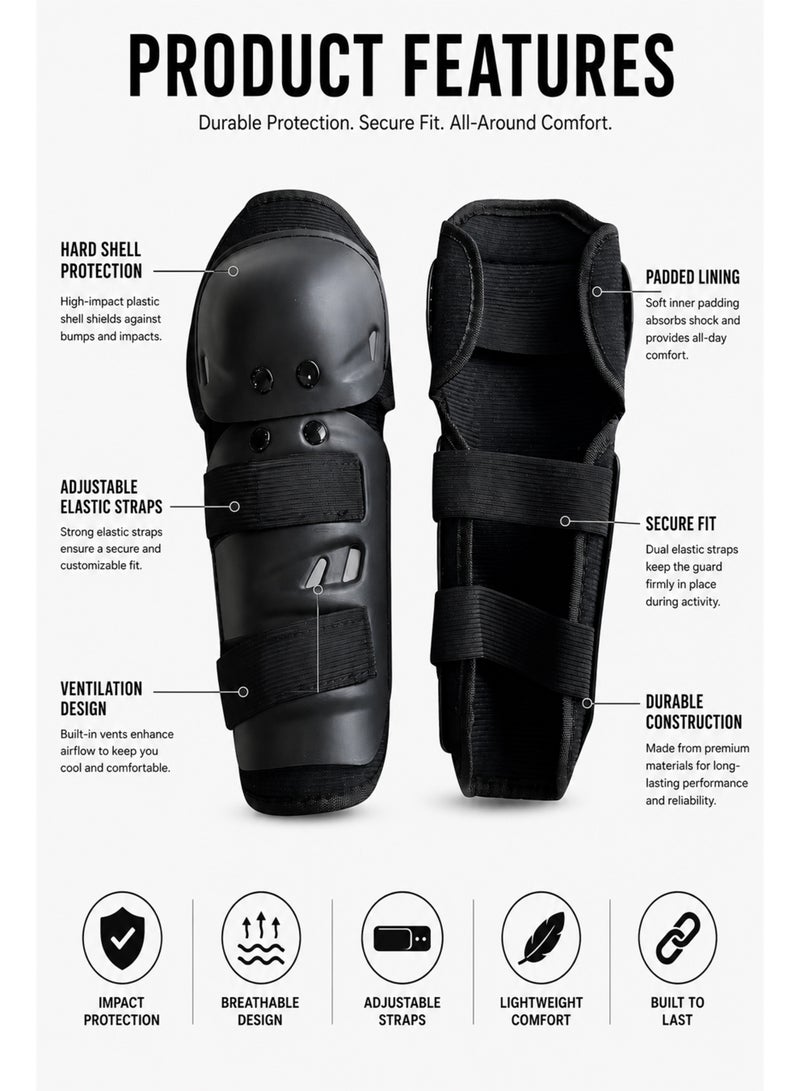 DBLEW 4 Pieces Knee Pads and Elbow Pads, Black Hard Shell Shin-Guards, Adjustable Strap Riding Protection for Outdoor Sports, Roller Skating, Skateboarding, Cycling, Skating, Scootering and Motorbike Riding, Durable Sports Safety Pads for Adults and Kids - Image 5