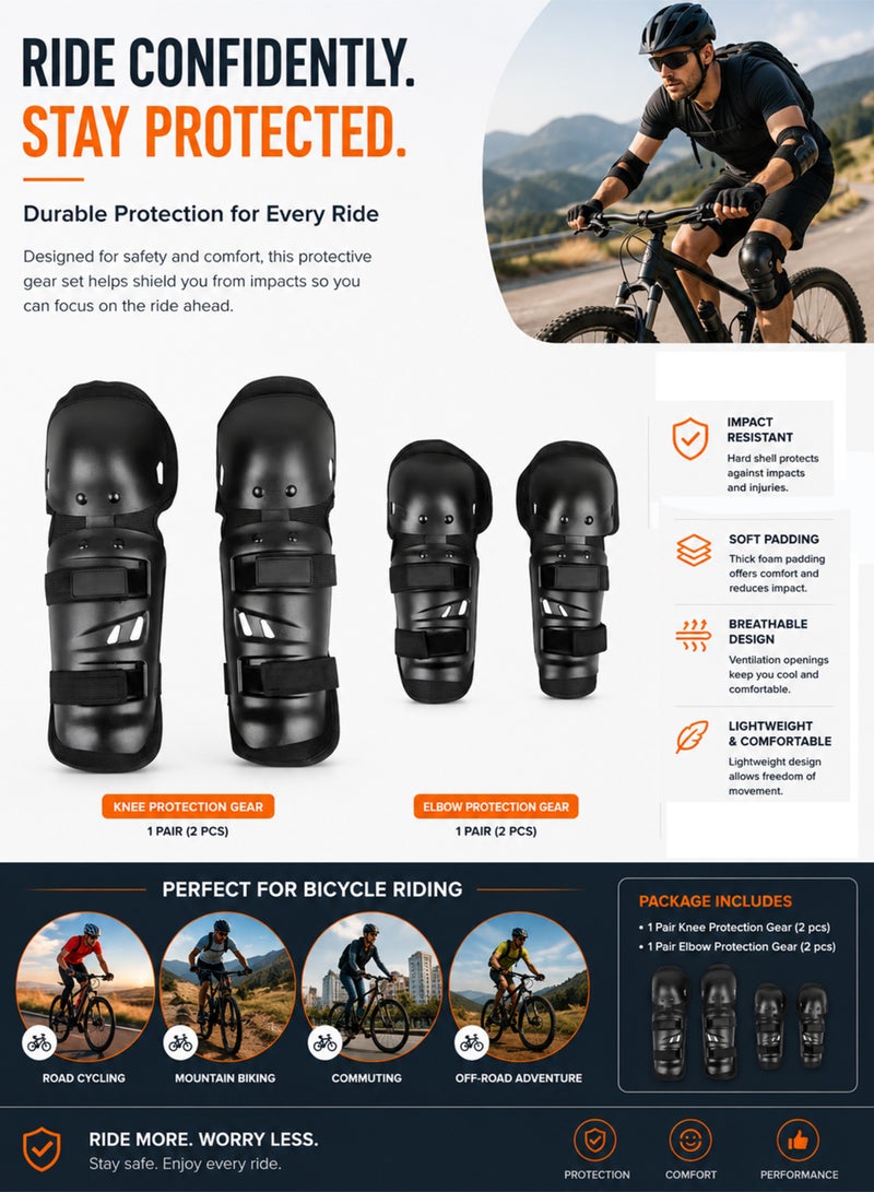 DBLEW 4 Pieces Knee Pads and Elbow Pads, Black Hard Shell Shin-Guards, Adjustable Strap Riding Protection for Outdoor Sports, Roller Skating, Skateboarding, Cycling, Skating, Scootering and Motorbike Riding, Durable Sports Safety Pads for Adults and Kids - Image 4