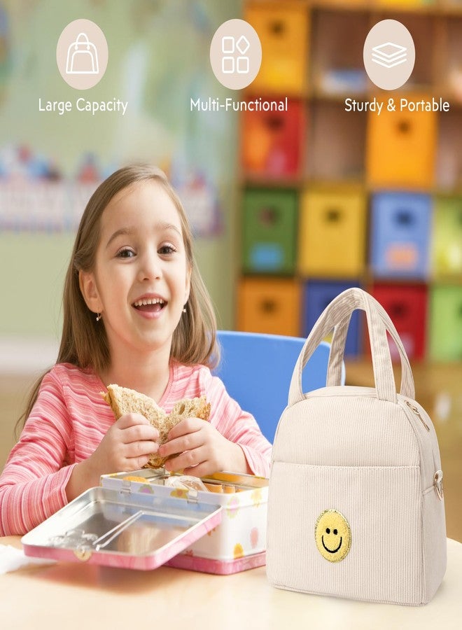 LSxia Kids Lunch Bag Lunch Box for Teen Girls Boys Back to School, Cute Preppy Lunchbox With Adjustable Shoulder Strap, Insulated Corduroy Lunch-Boxes Lunch-Bags for Women Work Picnic (Beige/Off White) - Image 4