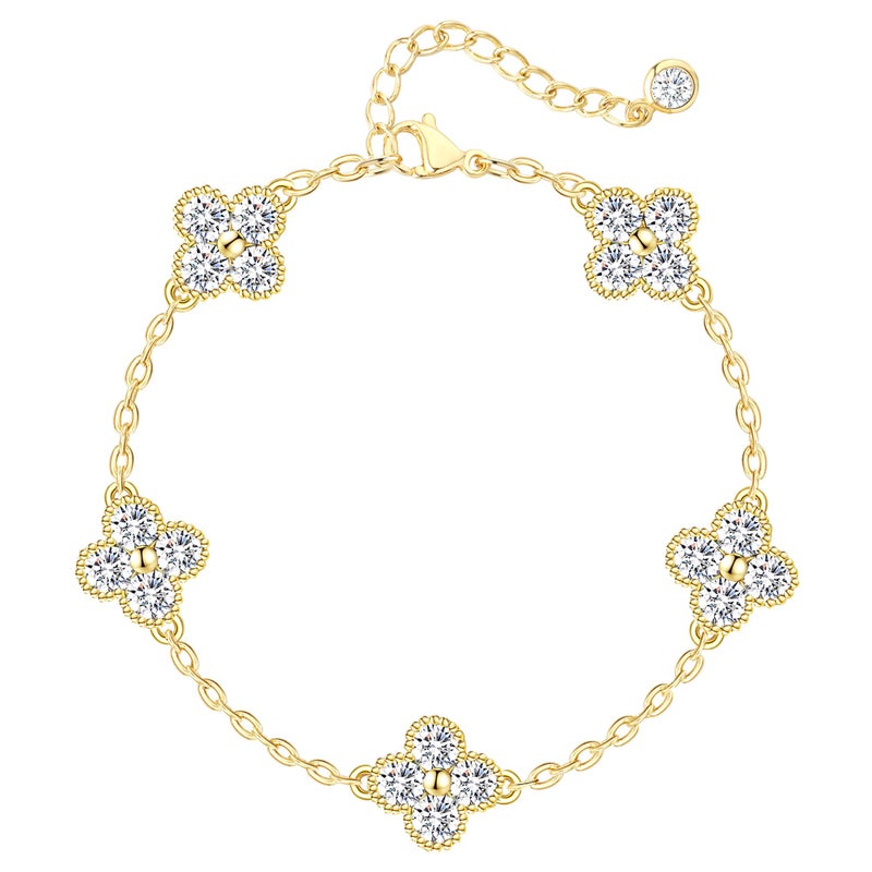 Honsny Gold Birthstone Clover Bracelets for Women Trendy Non Tarnish 14K Gold Plated Flower Dainty Charm Stackable Bracelets for Women Waterproof Jewelry Diamond Bracelet Birthday Valentine's Day Gift - Image 1