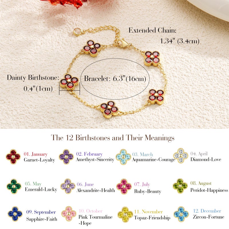 Honsny Gold Birthstone Clover Bracelets for Women Trendy Non Tarnish 14K Gold Plated Flower Dainty Charm Stackable Bracelets for Women Waterproof Jewelry Diamond Bracelet Birthday Valentine's Day Gift - Image 3