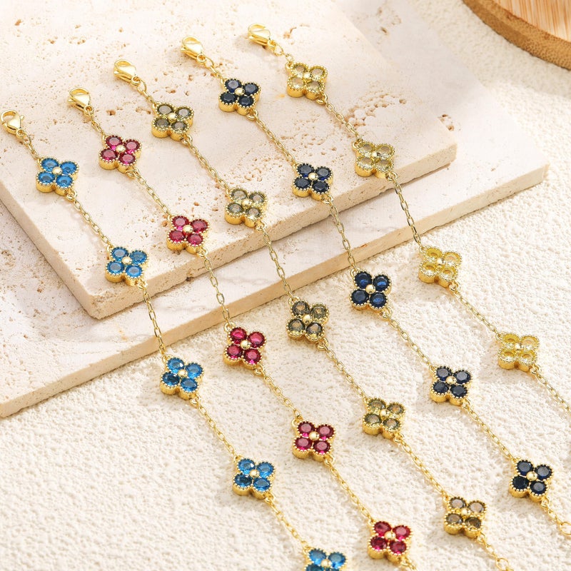 Honsny Gold Birthstone Clover Bracelets for Women Trendy Non Tarnish 14K Gold Plated Flower Dainty Charm Stackable Bracelets for Women Waterproof Jewelry Diamond Bracelet Birthday Valentine's Day Gift - Image 4