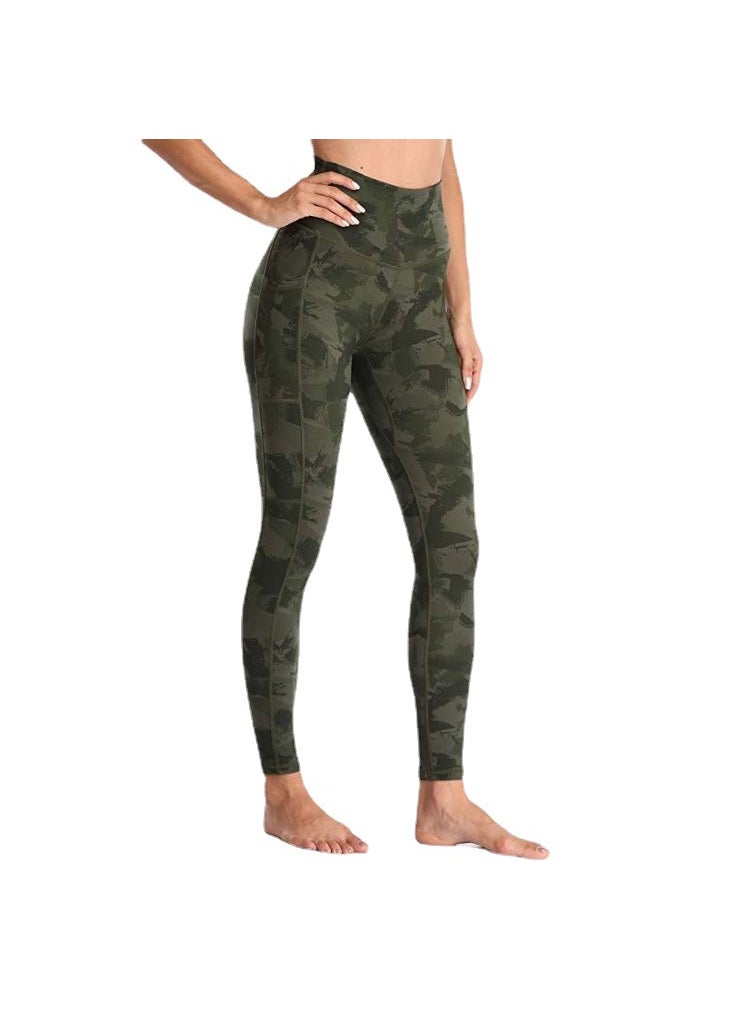 Generic High Waist Tummy Control Peach Print Leggings Blue  - Image 5