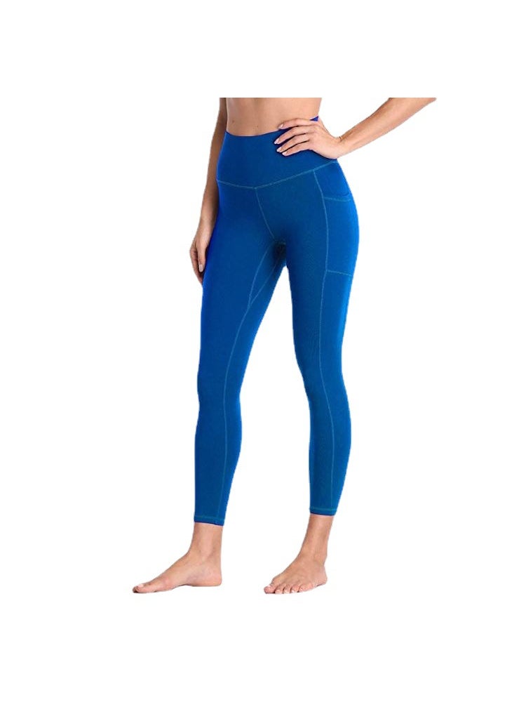 High Waist Tummy Control Peach Print Leggings Blue