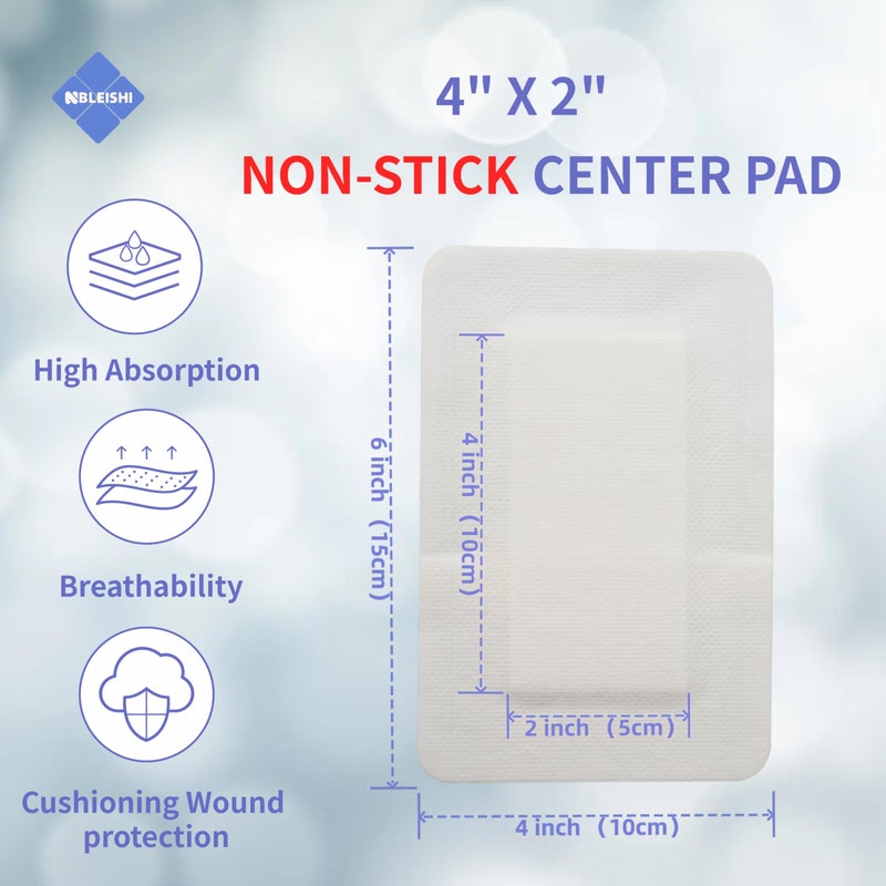 NBLEISHI Sterile Non Woven Island Wound Dressing 4 X 6 inch,Extra Large Cover with Adhesive Bordered Gauze Pads,Breathable and High Absorbent Non-Stick Center pad,Latex Free, 15 Individually Pack - Image 2