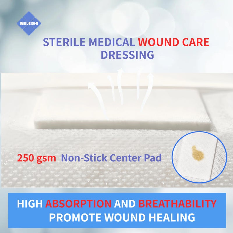 NBLEISHI Sterile Non Woven Island Wound Dressing 4 X 6 inch,Extra Large Cover with Adhesive Bordered Gauze Pads,Breathable and High Absorbent Non-Stick Center pad,Latex Free, 15 Individually Pack - Image 3