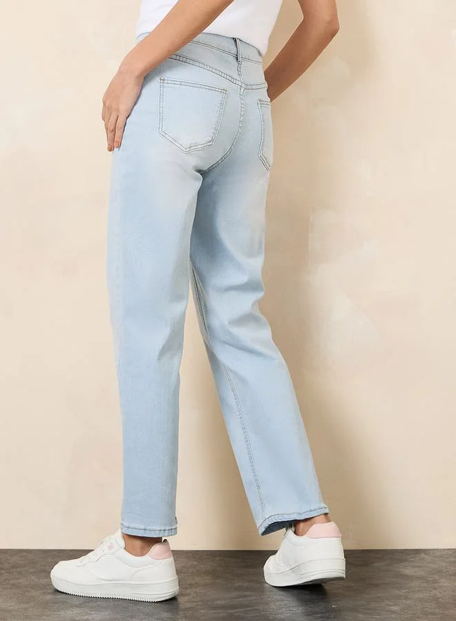 Styli Mid Rise Washed Ankle Length Mom Jeans