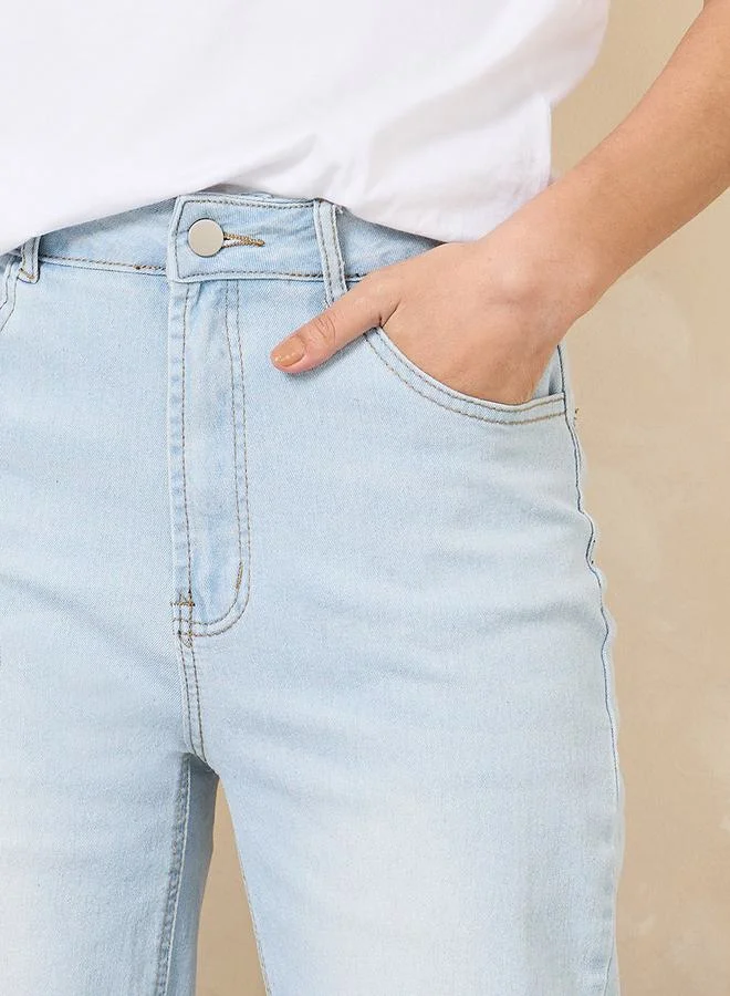 Styli Mid Rise Washed Ankle Length Mom Jeans