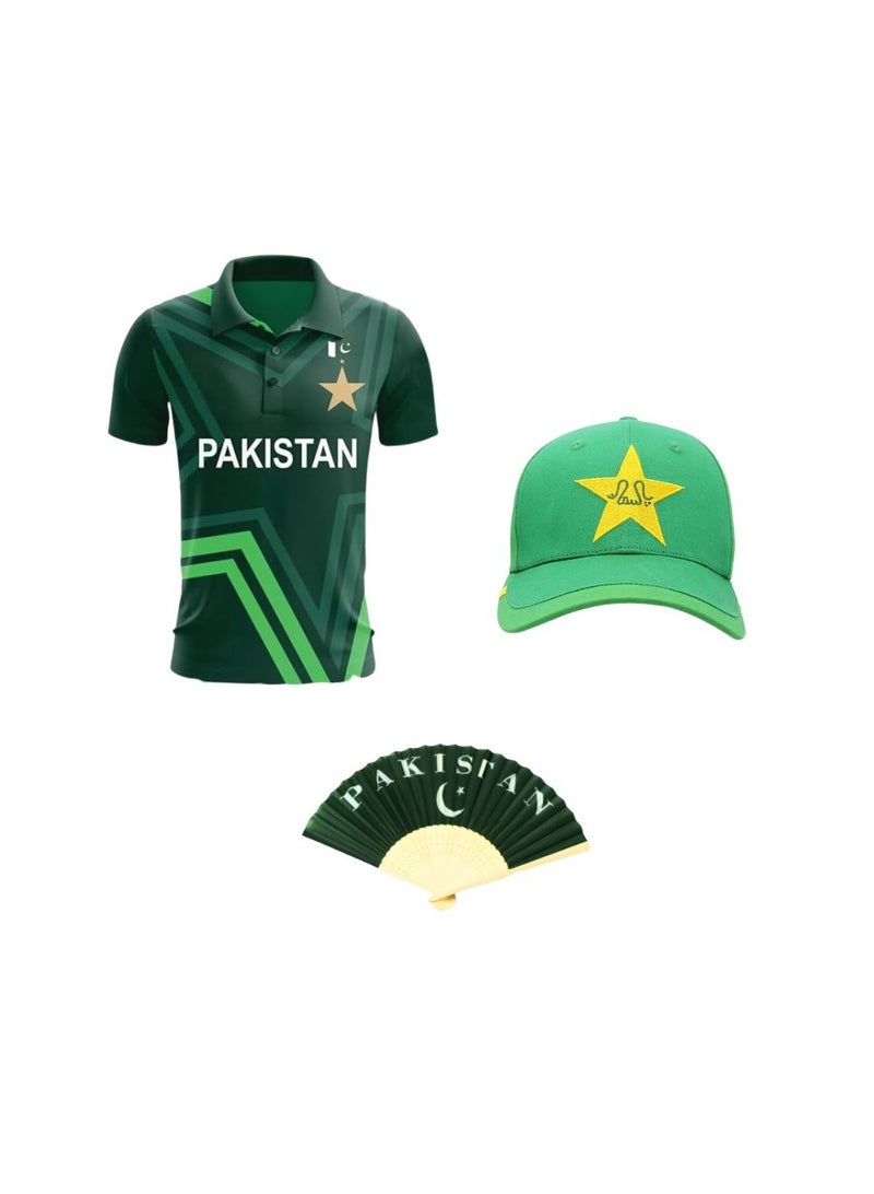 PRINTSHOP4ME Pakistan Cricket Combo–T-Shirt,Cap&Hand Fan For Celebrations Match Days&Events  - Image 1