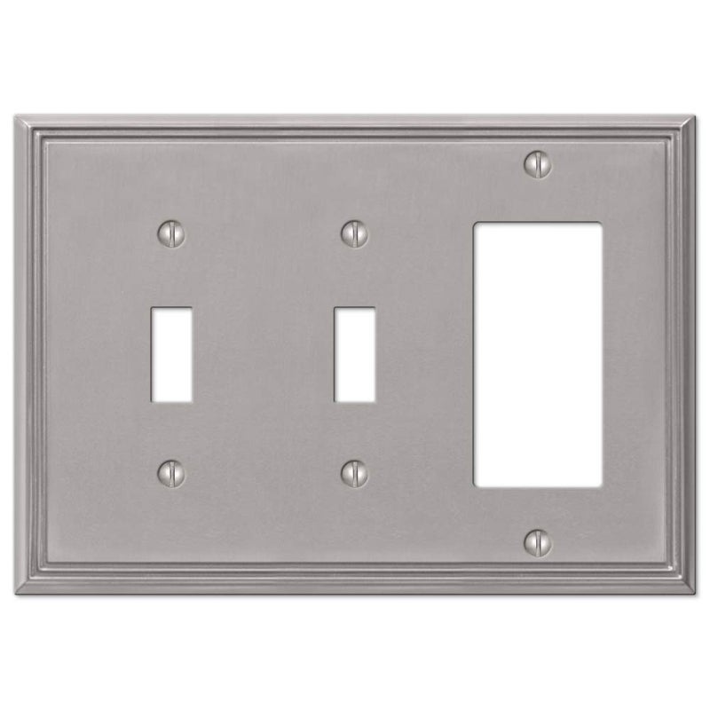 Amerelle 77TTRBN Metro Line Wallplate 2 Toggle 1 Rocker Cast Metal Brushed Nickel 1Pack
