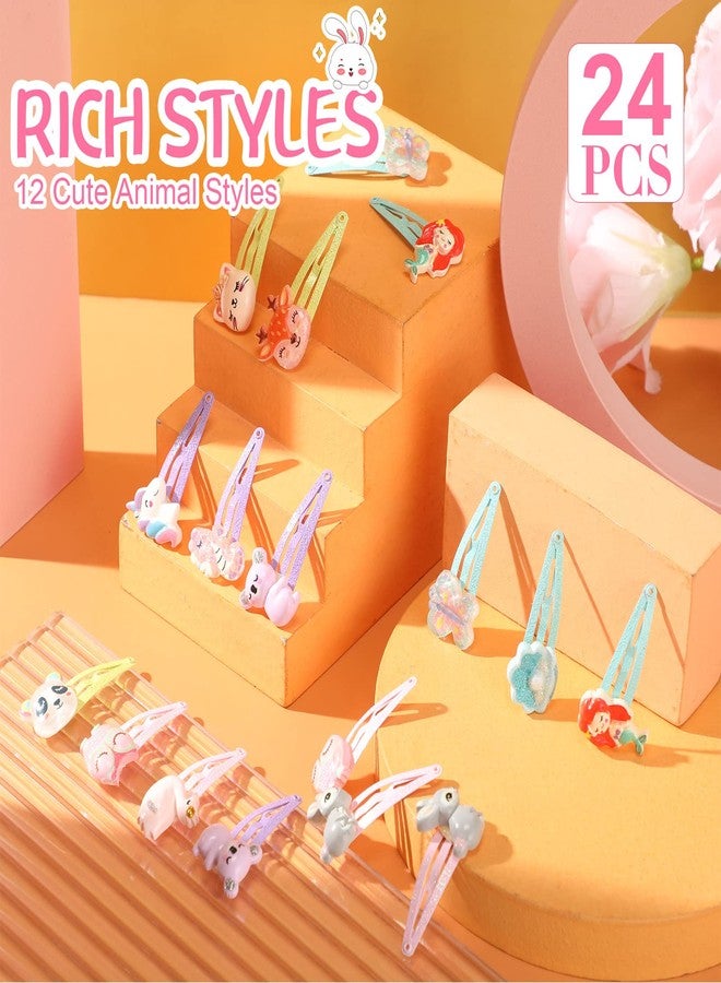 هانايف 24 قطعة من مشابك الشعر المعدنية على شكل حيوانات، دبابيس شعر أميرة لطيفة، إكسسوارات شعر على شكل وحيد القرن للأطفال الصغار والفتيات المراهقات، هدايا عيد الميلاد، هدايا حفلات الأرانب. - Image 3